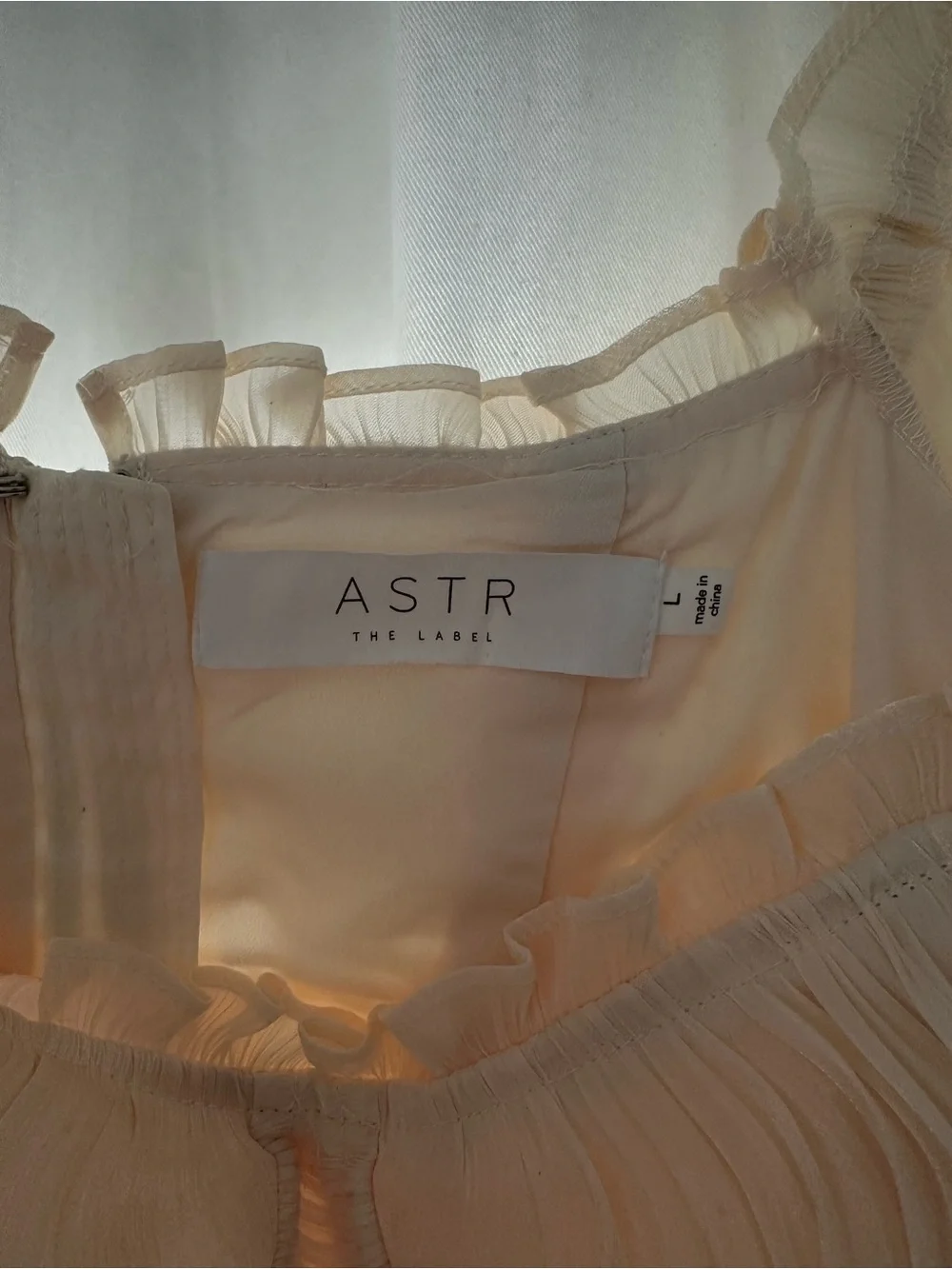 ASTR The Label Junie Ruffle Square Neck Top Champagne L
